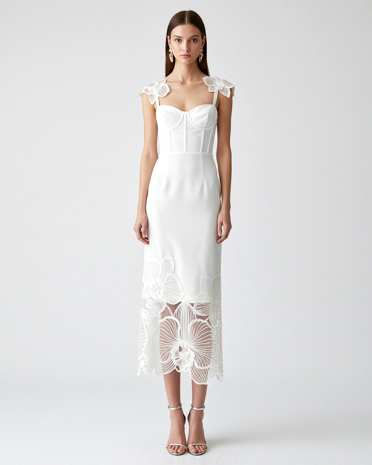 Orchid Embroidered Corset Dress - White