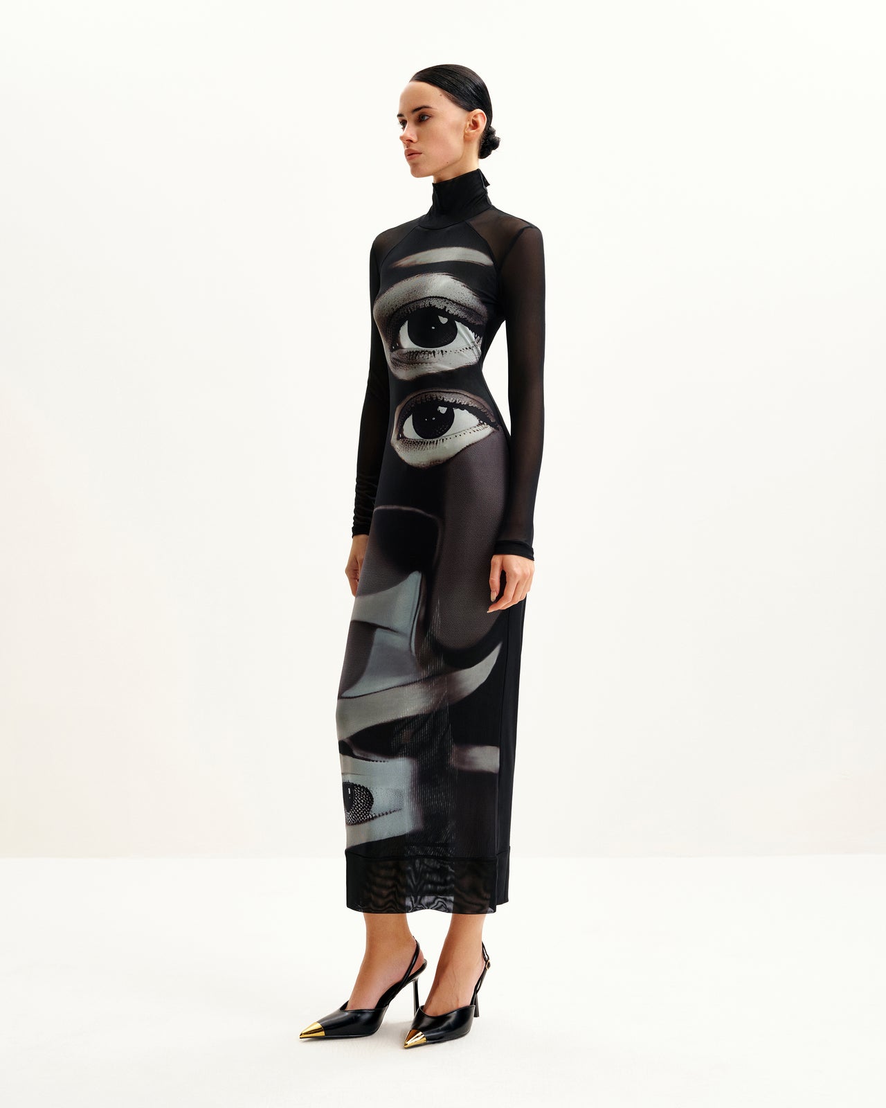 Sophia Eye Print Mesh Dress - Black/White