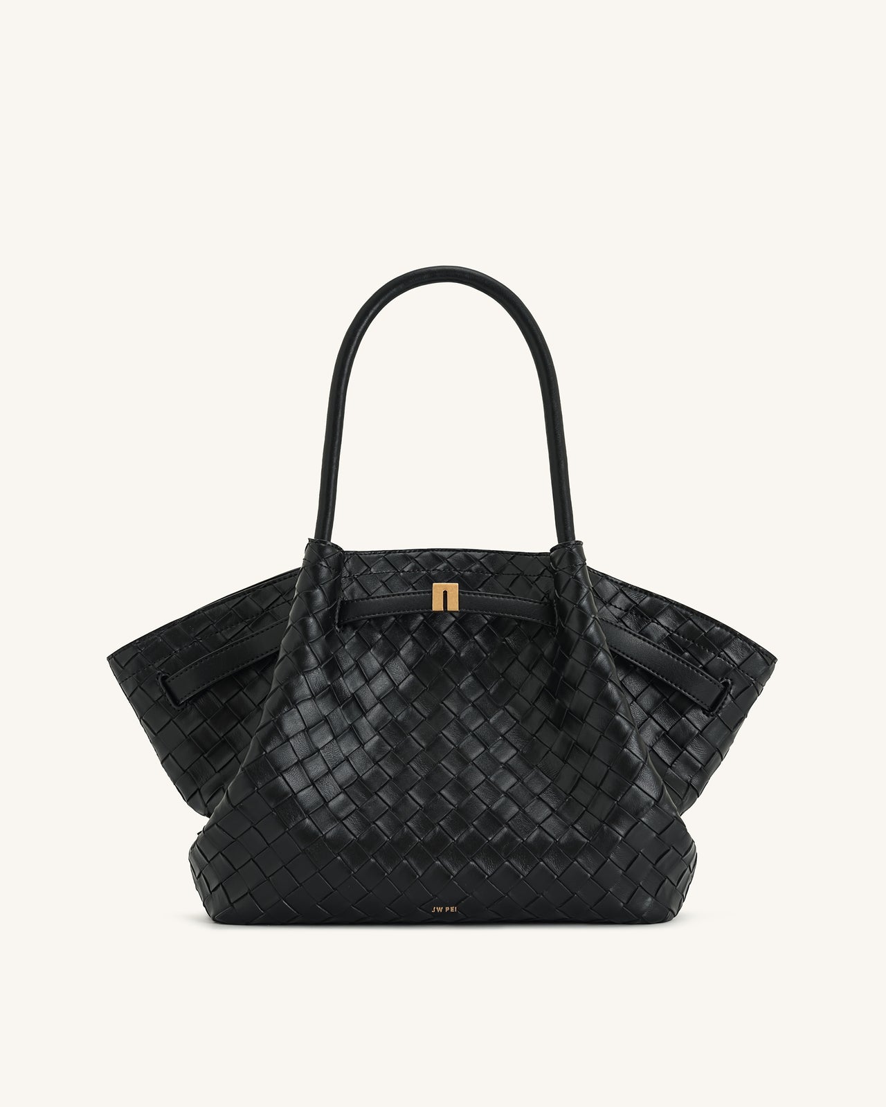 Hana Medium Weave Texture Tote Bag - Black