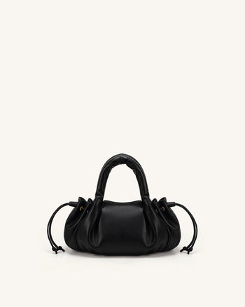 Nerissa Ruched Flap Top Handle Bag - Black