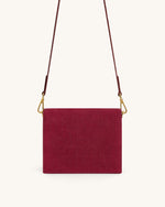 Mini Flap Faux Suede Croc Embossed Crossbody - Burgundy