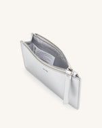 Quinn Metallic Zipped Card Holder - Silver