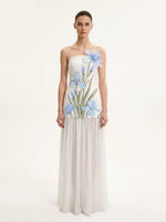 Floral Print Strapless Mixed Maxi Dress - Ivory