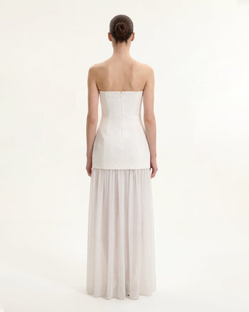 Floral Print Strapless Mixed Maxi Dress - Ivory