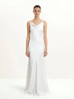 Satin Cowl-Neck Bow-Back Maxi Dress - White