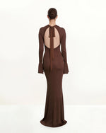 Open-Back Tie-Neck Knitted Maxi Dress - Chocolate