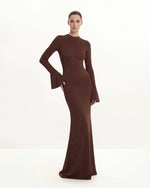 Open-Back Tie-Neck Knitted Maxi Dress - Chocolate