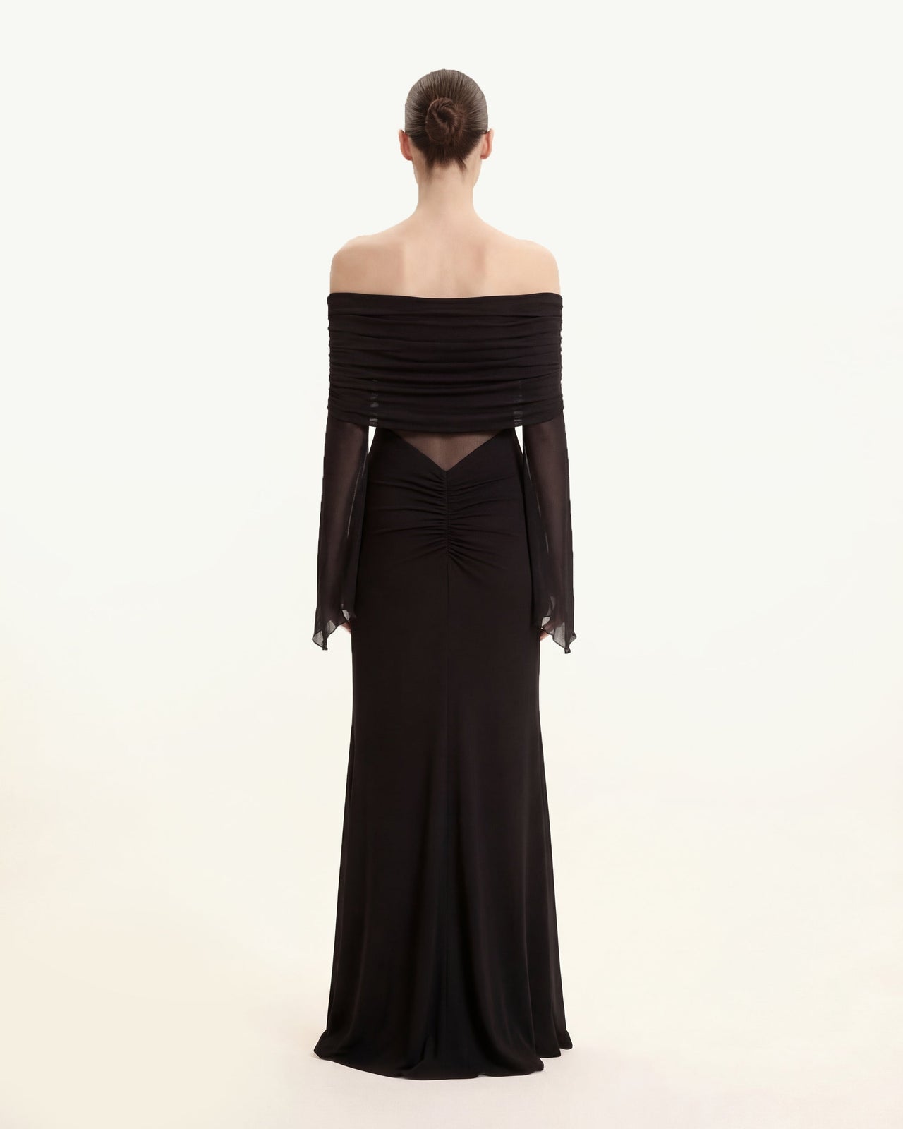 Twisted Tulle Paneled Off-Shoulder Maxi Dress - Black