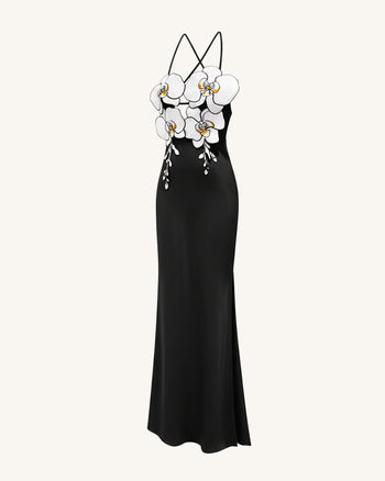 Orchid Embroidered Dress – Black/White
