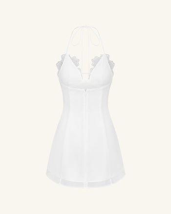 Flower Embroidered Mini Dress - White