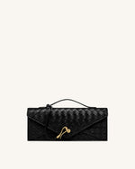 Celeste Woven Textured Envelope Top Handle Bag - Black
