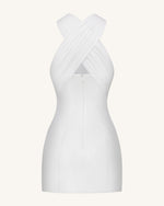 Satin Mini Dress with Tulle Cross-Halter - White