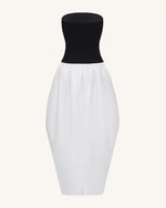 Monochrome Paneled Strapless Sculptural Maxi Dress - Black