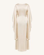 198Pearl-Trimmed Cape Sleeve Boat Neck Maxi Gown-Cream