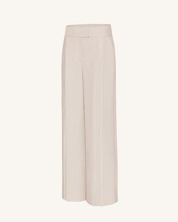 Pleated Wide-Leg Trousers - Beige