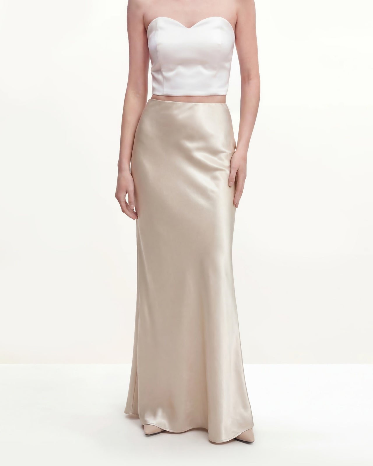 Satin-Feel Draped Maxi Skirt - Cream