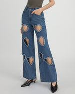 Sophia Embellished Heart Cut-Out Denim Jeans - Medium Blue