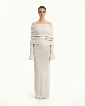 Knit Off-Shoulder Maxi Dress - Cream