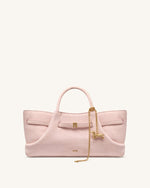 Maeve Dachshund Metal Charm Faux Suede Tote Bag - Pink