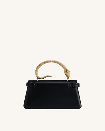 Elena Snake Handle Top Handle Bag - Black