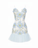 Floral Sling Mini Dress - Baby Blue