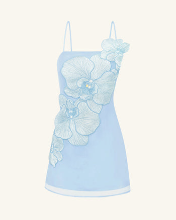 Orchid Appliqué Mini Dress - Blue