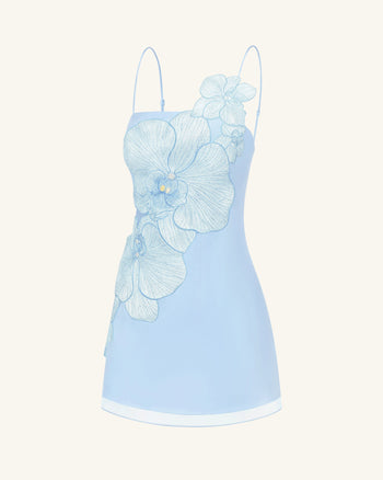 Orchid Appliqué Mini Dress - Blue
