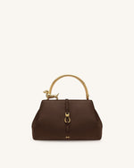 Bruna Dachshund Metal Handle Top Handle Bag - Dark Brown