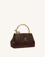 Bruna Dachshund Metal Handle Top Handle Bag - Dark Brown