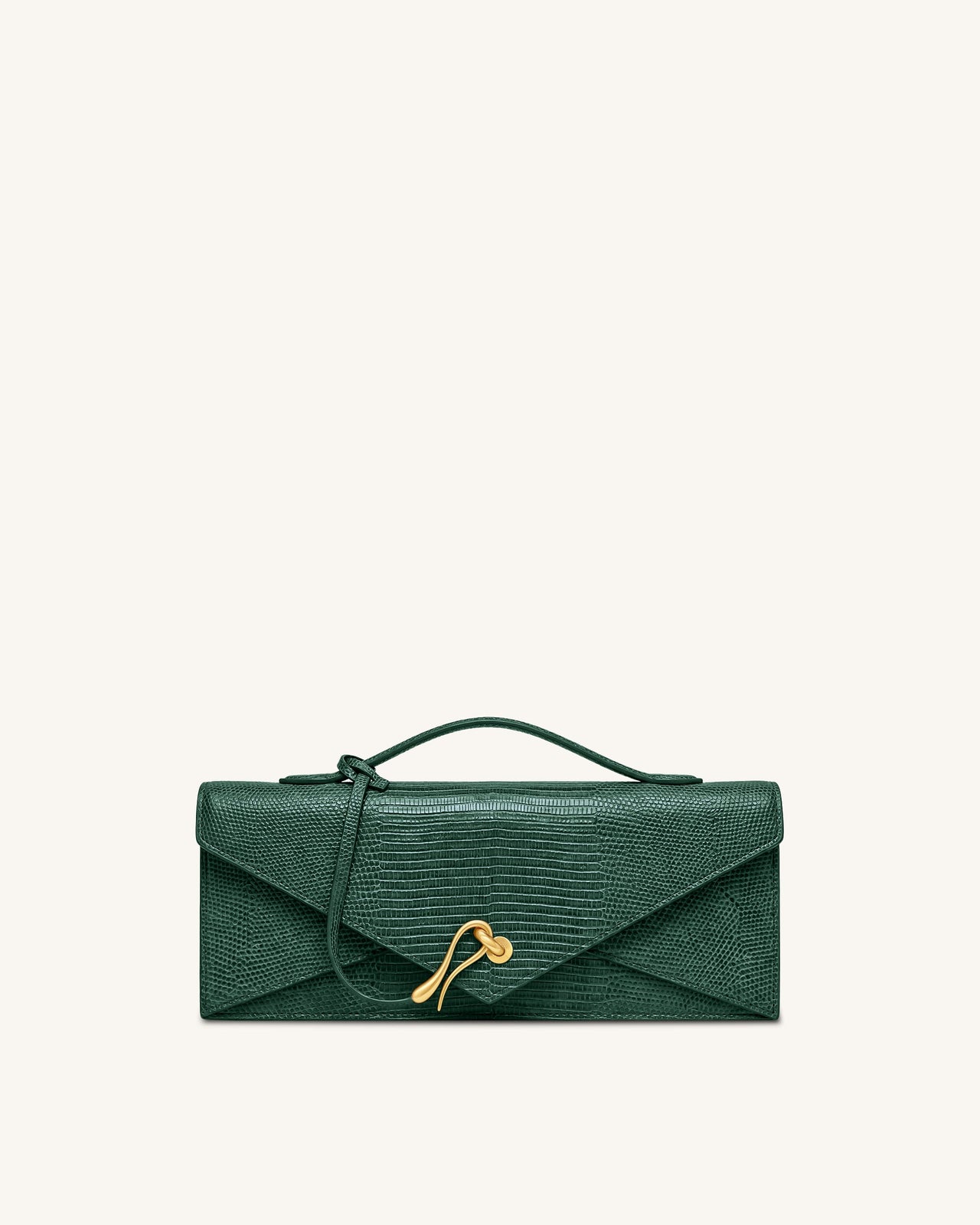 Celeste Envelope Top Handle Bag - Olive Green Lizard Texture