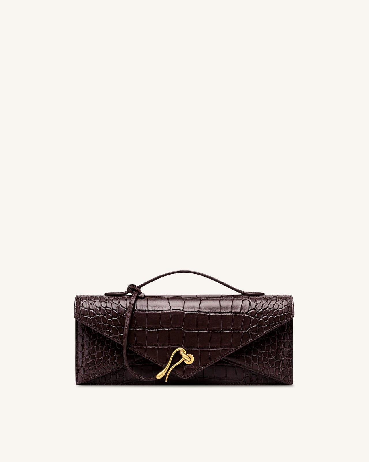Celeste Envelope Top Handle Bag - Dark Brown Croc
