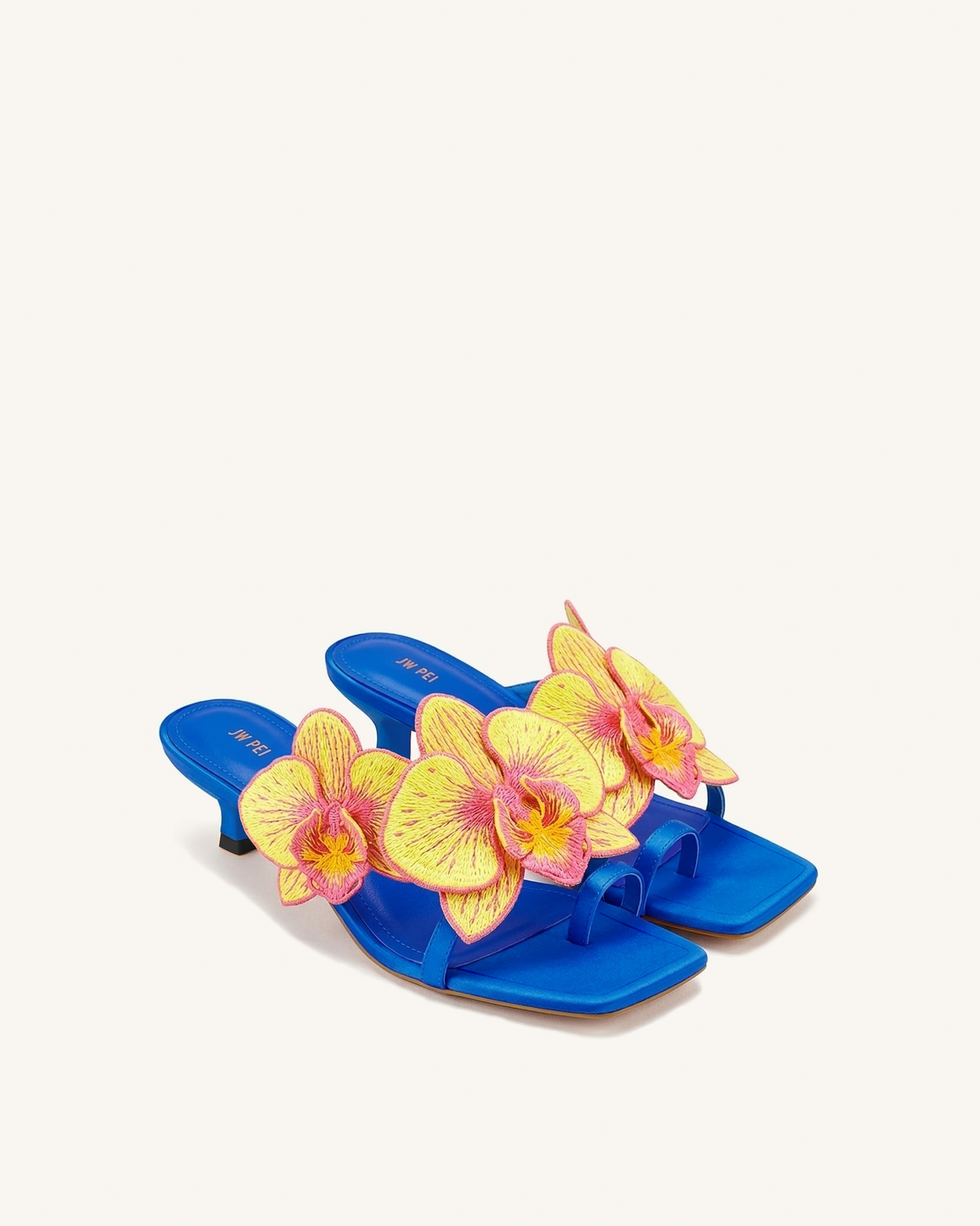Serena Orchid Embroidered Toe Ring Heeled Sandals - Royal Blue