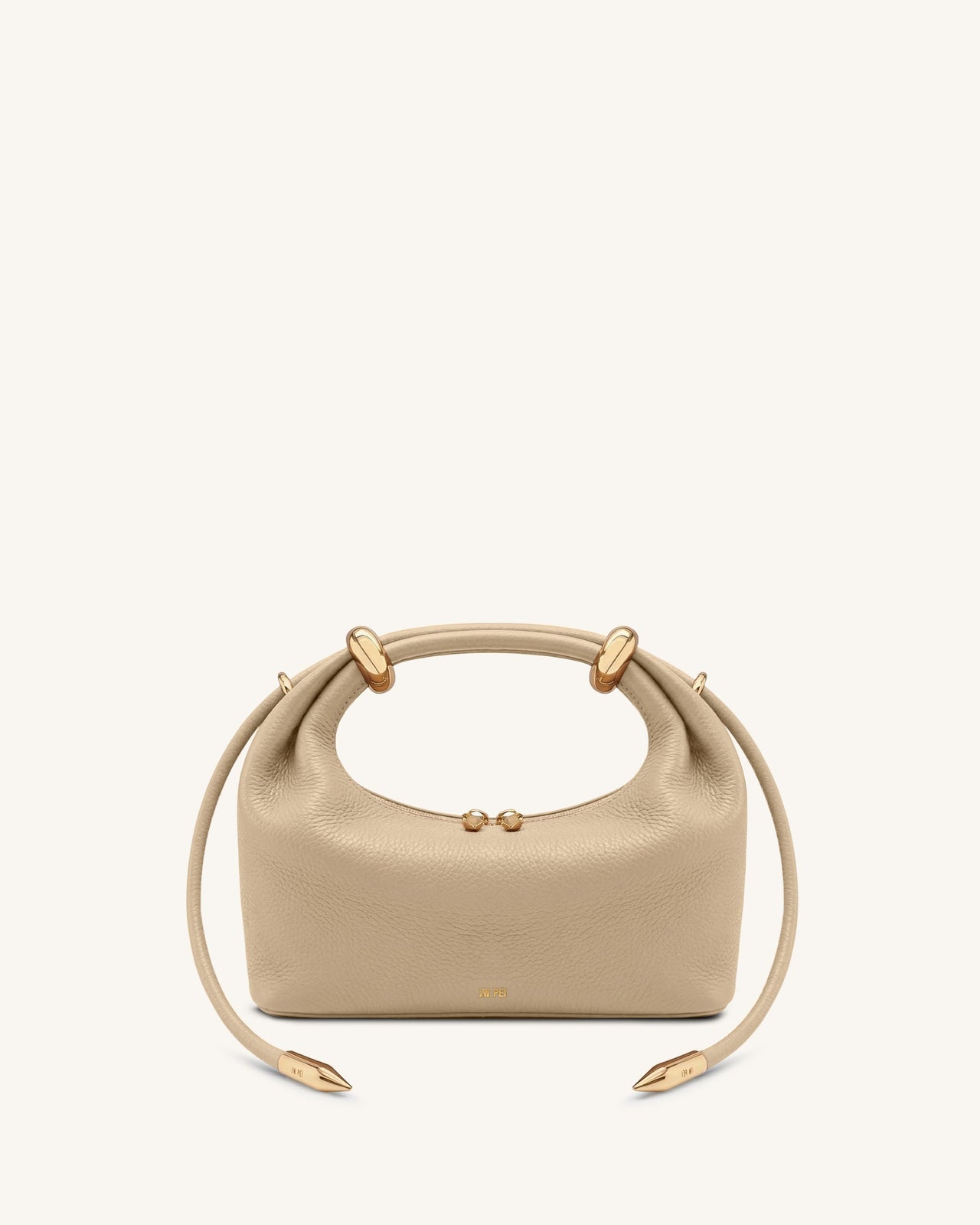 Ellie Metal Ring Embellished Top Handle Bag - Beige