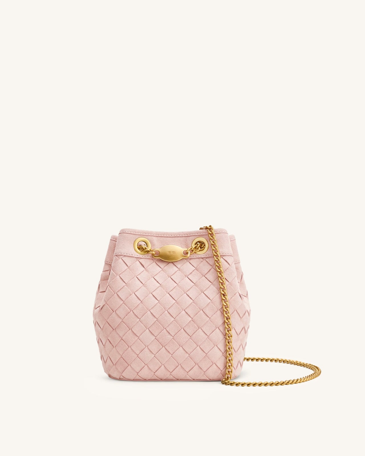 Yara Faux Suede Hand-Woven Bucket Bag - Pink