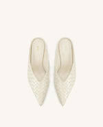 Helena Woven Textured Pointed Toe Mules - Beige