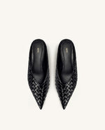 Helena Woven Textured Pointed Toe Mules - Black