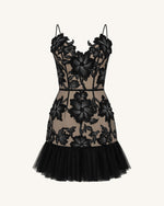 Floral Sling Mini Dress - Black