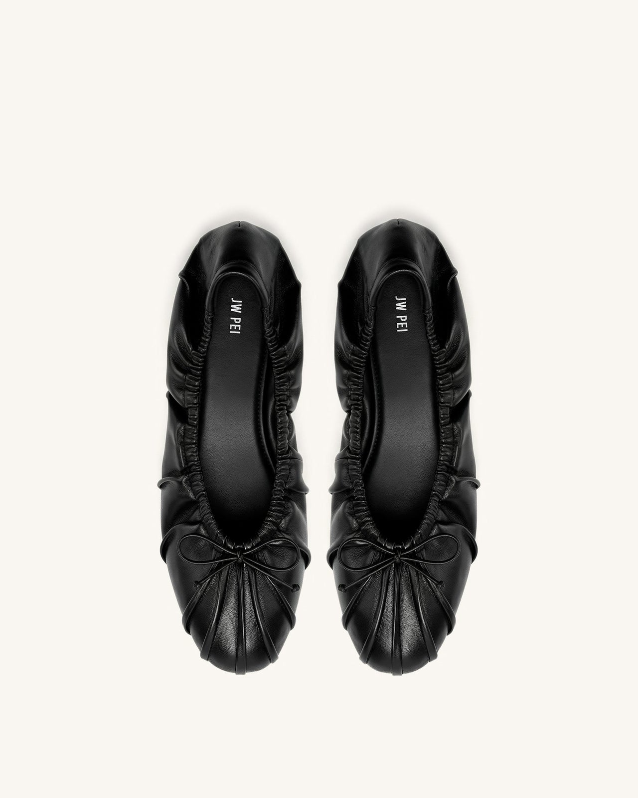 Solenne Ruched Drawstring Ballet Flats - Black