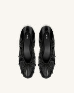Elara Ruched Drawstring Ballet Flats - Black
