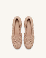 Elara Ruched Drawstring Ballet Flats - Khaki