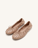 Elara Ruched Drawstring Ballet Flats - Khaki