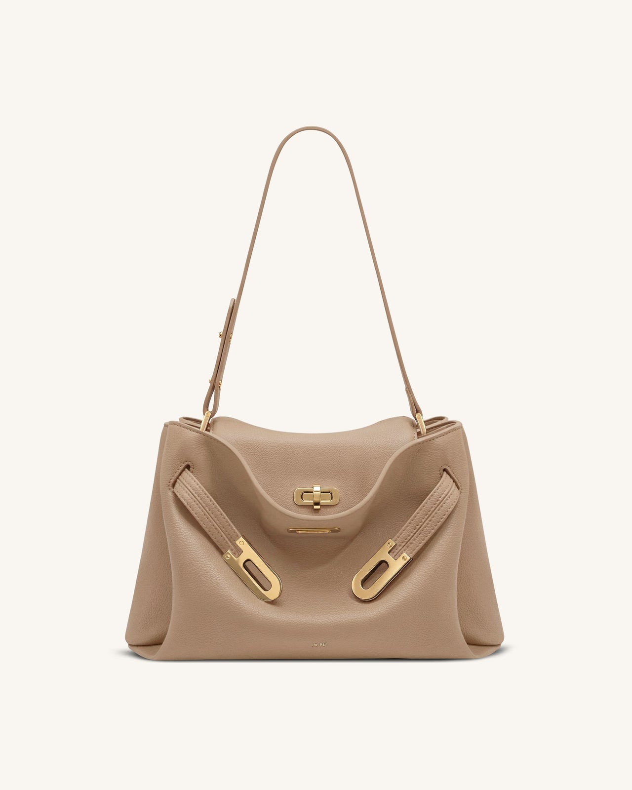 Rhea Pebbled Double Buckle Shoulder Bag - Khaki