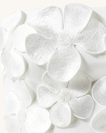 3D Floral Appliqué Satin Dress - White