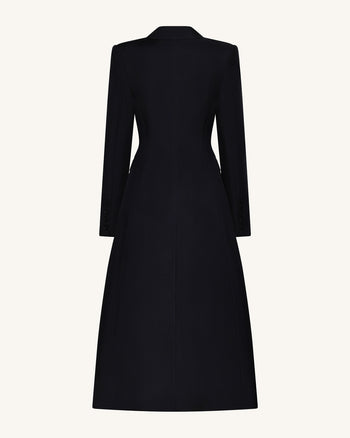 Structured Peak-Lapel Cutaway Maxi Blazer - Black