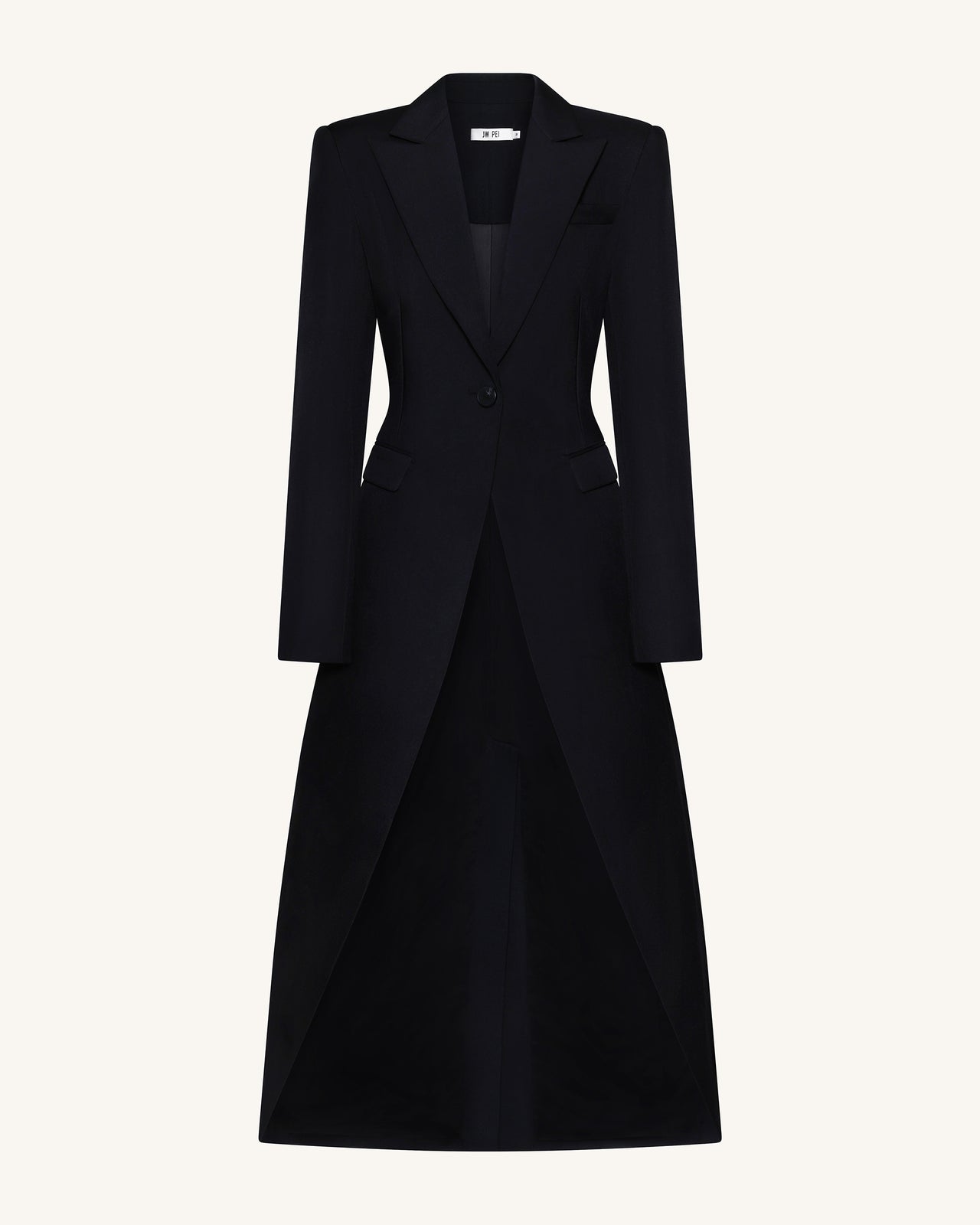 Structured Peak-Lapel Cutaway Maxi Blazer - Black