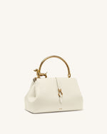 Bruna Dachshund Metal Handle Top Handle Bag - White
