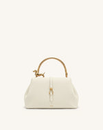 Bruna Dachshund Metal Handle Top Handle Bag - White