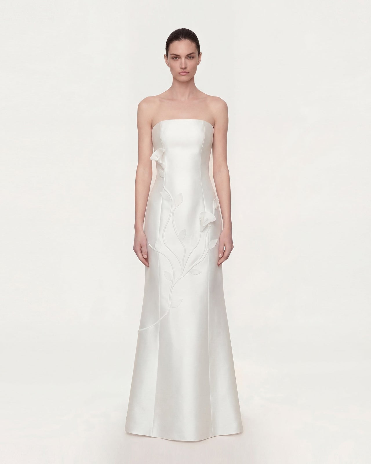 Strapless Floral Polyester Dress - White