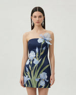 Floral Printed Mini Dress - Navy blue