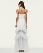 Orchid Embroidered Ruffled Tulle Strapless Maxi Dress - White